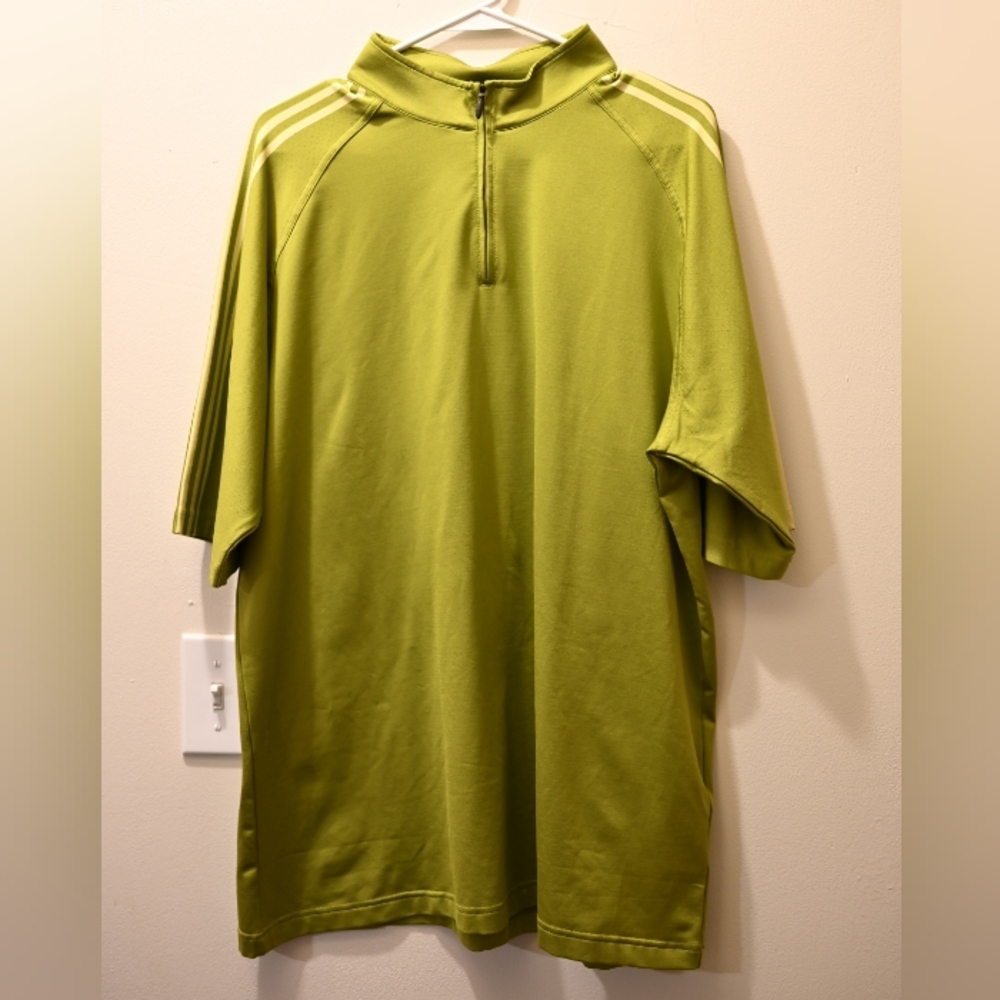Adidas Quarter 1/4 Zip Short Sleeve Golf Athletic Top Shirt Olive Lime Green XXL